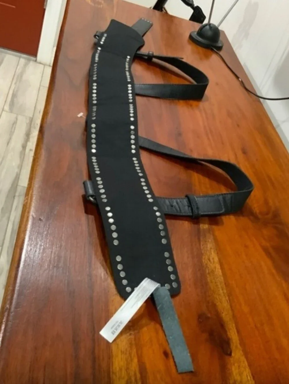 Free People Black Leather Studded Waist Harness Belt